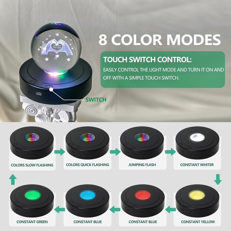 ZEERSHEE 4.5*1.2inch Rotating LED Light Display Stand Positive and Negative Rotation Display with Colorful Lights Base for Glass Crystal Art Christmas Decor(Black) - Image 3